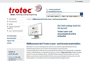 Screenshot trotec - Trotec: Neuer Online-Shop für Gravurmaterialien