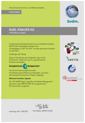 Karl Knauer Urkunde 350x504 - Karl Knauer KG: 100% klimaneutral