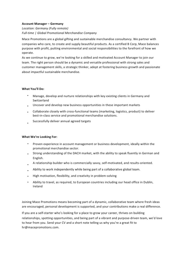 MACE German Ad - Account Manager - Germany
