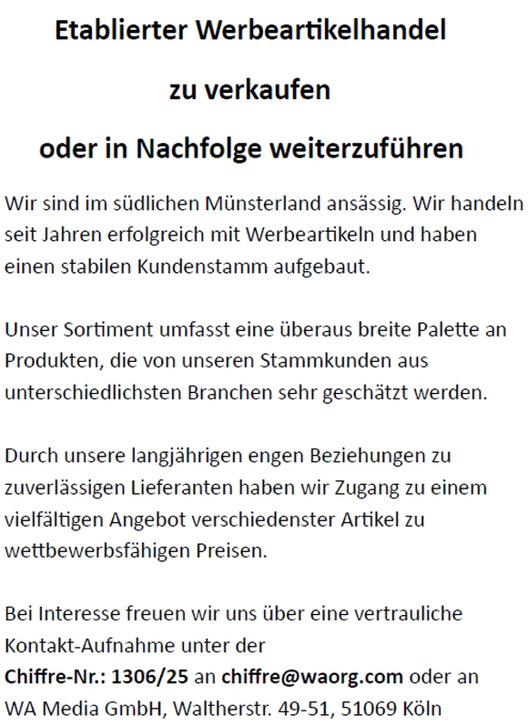 jobshopchiffre - Etablierter Werbeartikelhandel zu verkaufen