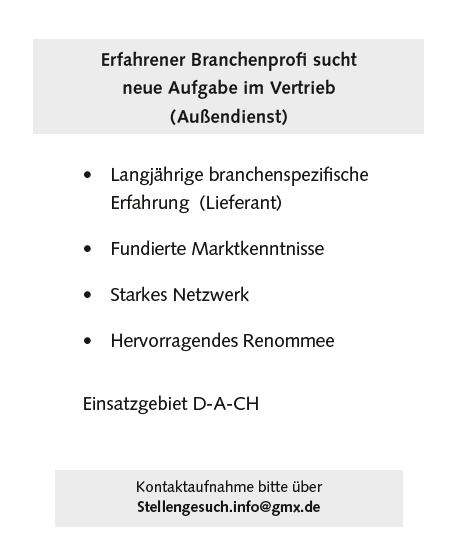 Jobshop - Erfahrener Branchenprofi sucht neue Aufgabe im Vertrieb (Au&szlig;endienst)