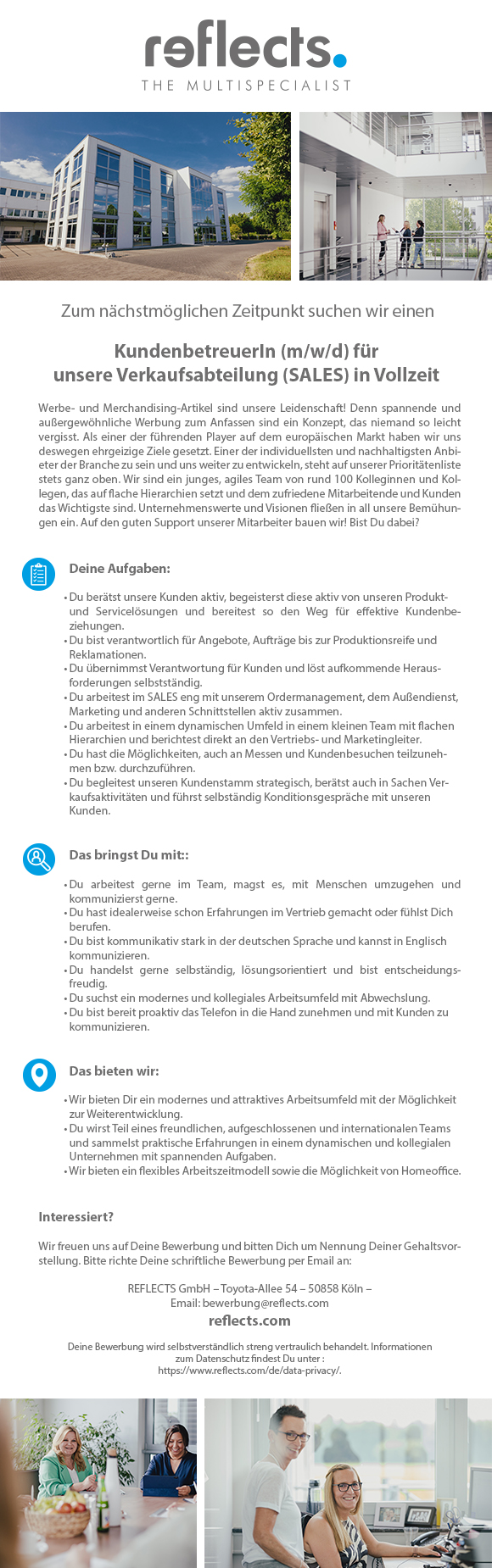 2026 REFLECTS Sales WA jobshop - KundenbetreuerIn (m/w/d) f&uuml;r unsere Verkaufsabteilung (Sales) in Vollzeit
